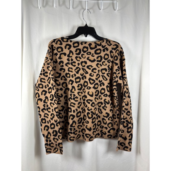 Rachel Zoe Leopard Print Knit Sweater Womens Medium Tan Black Crew Neck Pullover - Picture 3 of 4